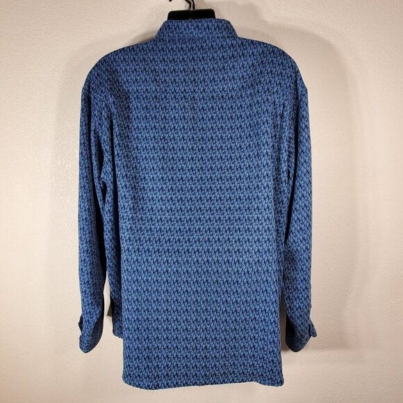 George Mens 2XL Sueded Blue Pattern Long Sleeve Button-Up Shirt - Picture 2 of 8
